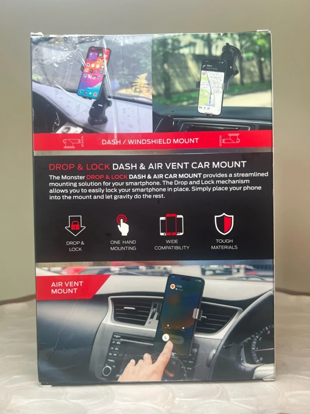Monster Drop & Lock Car Phone Mount Universal Dash Vent Holder NIB
